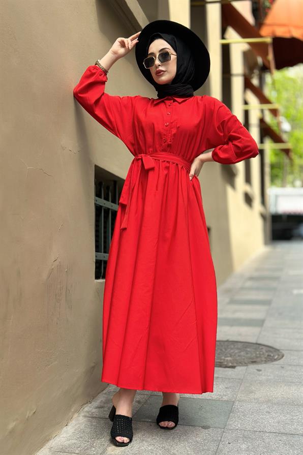 Collared Whirling Dervish Model Dress-Red
