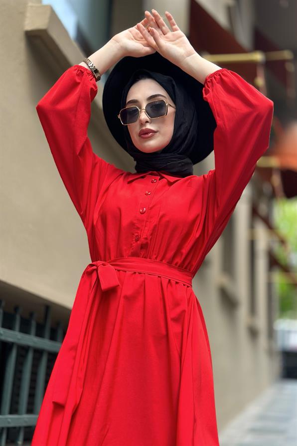 Collared Whirling Dervish Model Dress-Red