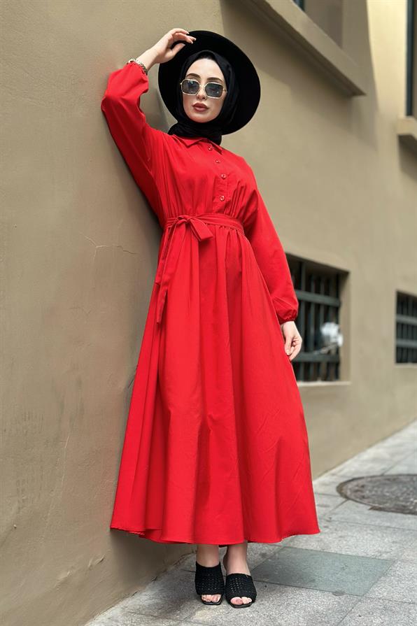 Collared Whirling Dervish Model Dress-Red