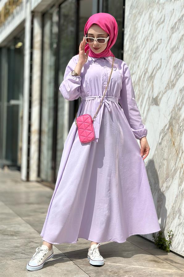 Collared Whirling Dervish Model Dress-Lilac