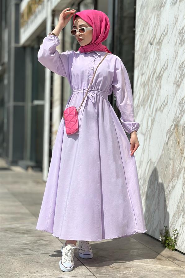 Collared Whirling Dervish Model Dress-Lilac