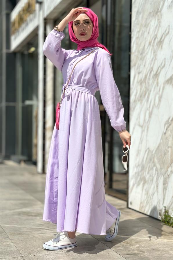 Collared Whirling Dervish Model Dress-Lilac
