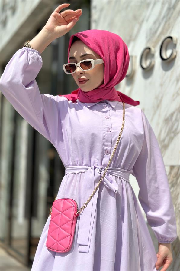 Collared Whirling Dervish Model Dress-Lilac