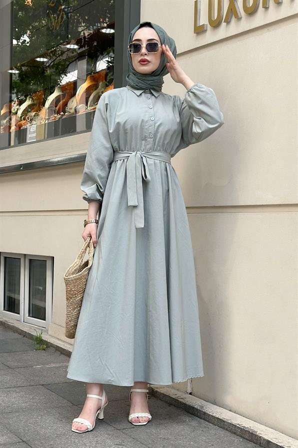 Collared Whirling Dervish Model Dress-Mint Green
