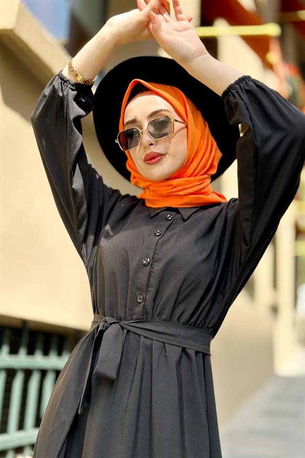 Collared Whirling Dervish Model Dress-Black