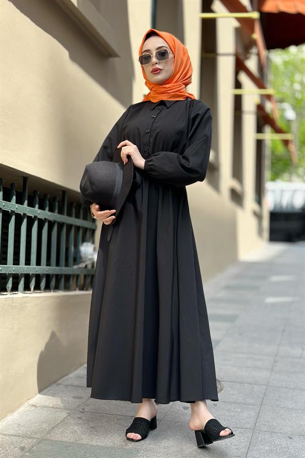 Collared Whirling Dervish Model Dress-Black