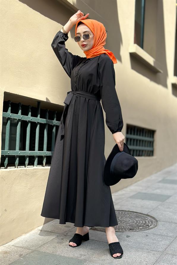 Collared Whirling Dervish Model Dress-Black