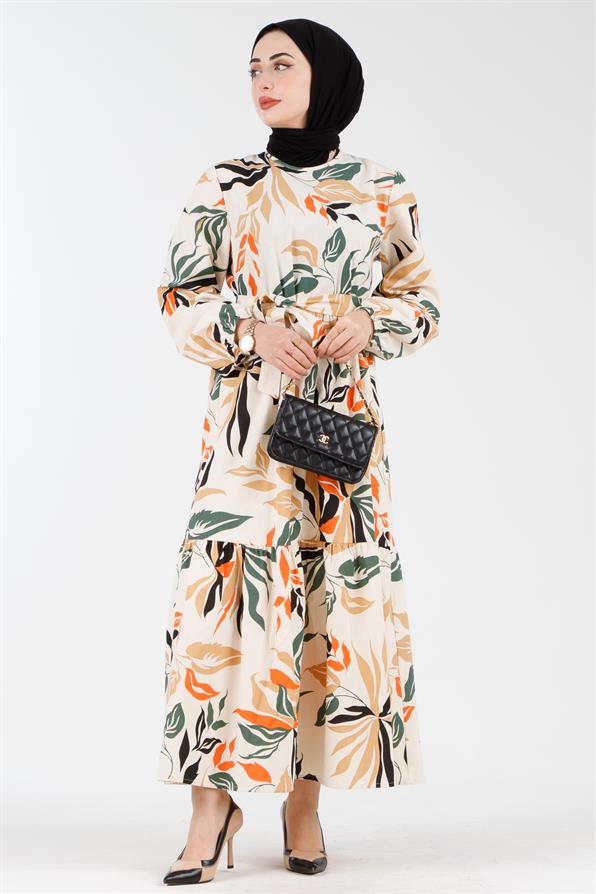 Collar Bias Patterned Dress - Orange