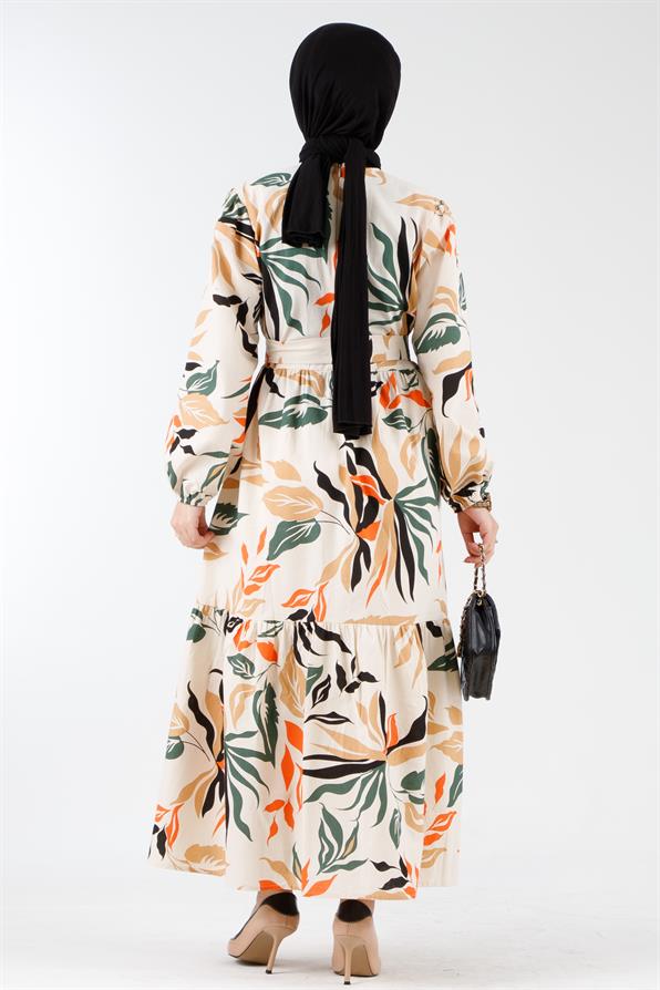 Collar Bias Patterned Dress - Orange