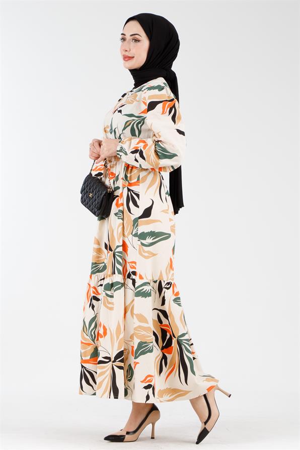 Collar Bias Patterned Dress - Orange