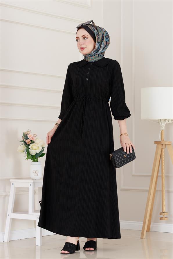 Yakası Güpür Nova Elbise-Siyah