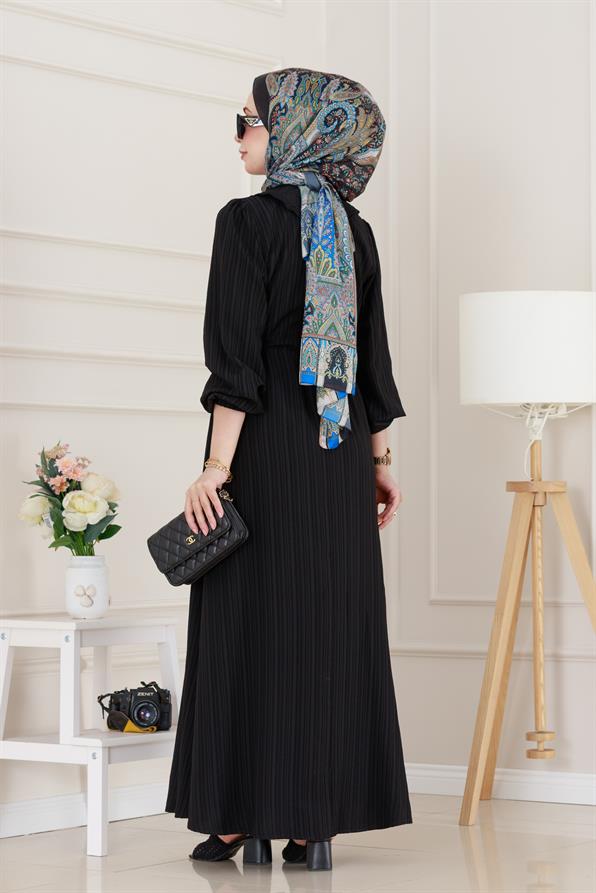 Yakası Güpür Nova Elbise-Siyah