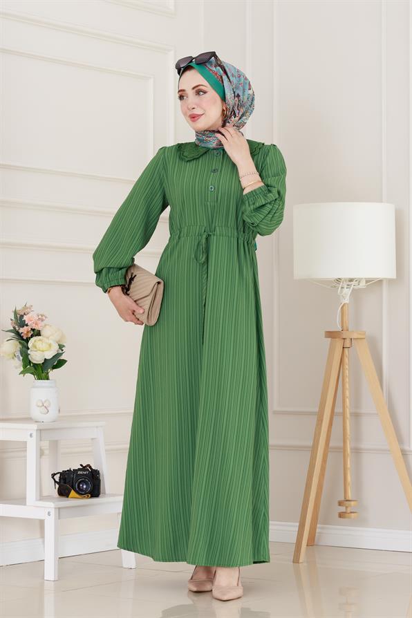 Yakası Güpür Nova Elbise-Yeşil