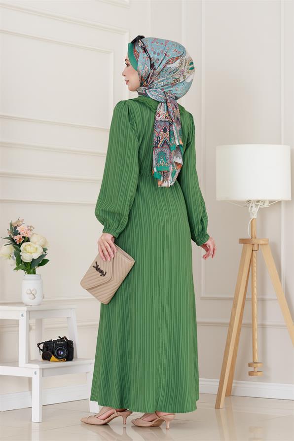 Yakası Güpür Nova Elbise-Yeşil