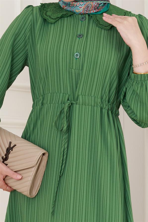 Yakası Güpür Nova Elbise-Yeşil