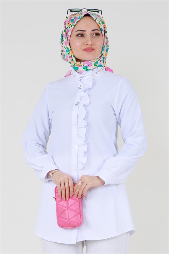 Tunic Ruffled in the middle - White