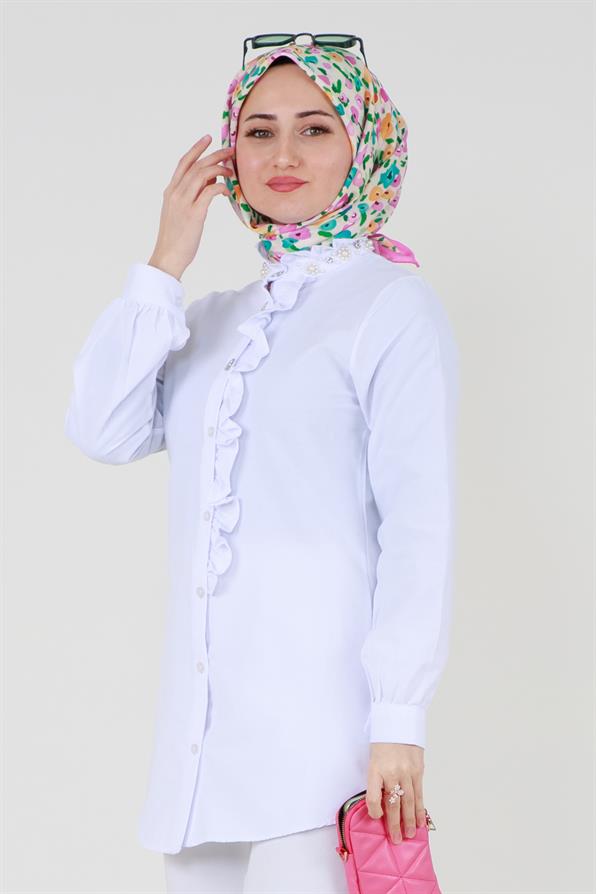 Tunic Ruffled in the middle - White