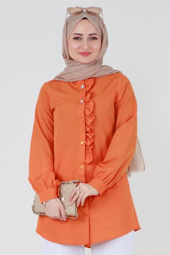 Ruffled Detail Tunic -Orange color
