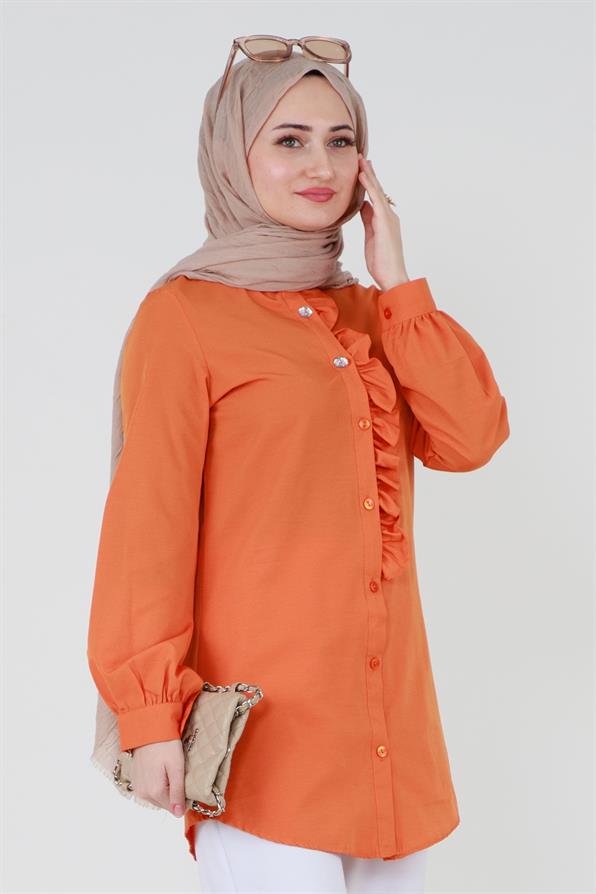 Ruffled Detail Tunic -Orange color