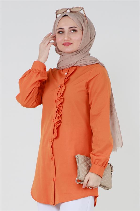 Ruffled Detail Tunic -Orange color