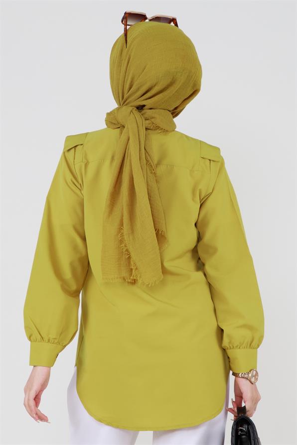 Poplin Tunic with design on the Collar-Pistachio Green