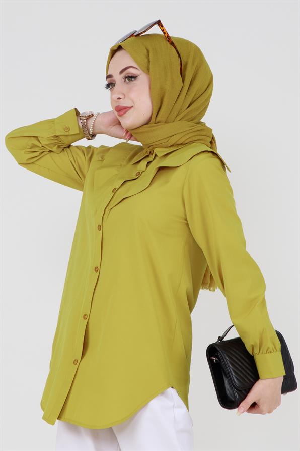 Poplin Tunic with design on the Collar-Pistachio Green