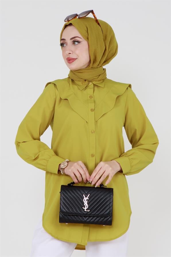 Poplin Tunic with design on the Collar-Pistachio Green