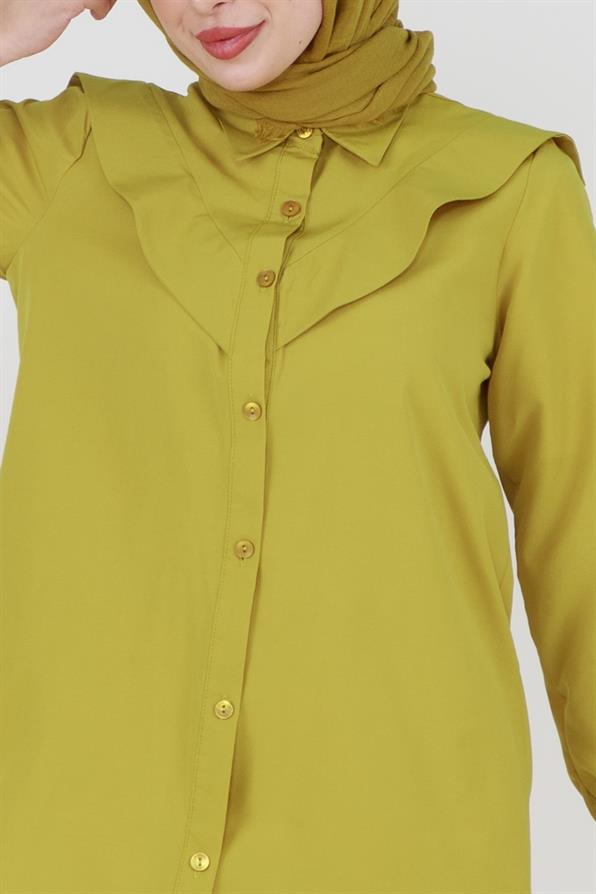 Poplin Tunic with design on the Collar-Pistachio Green