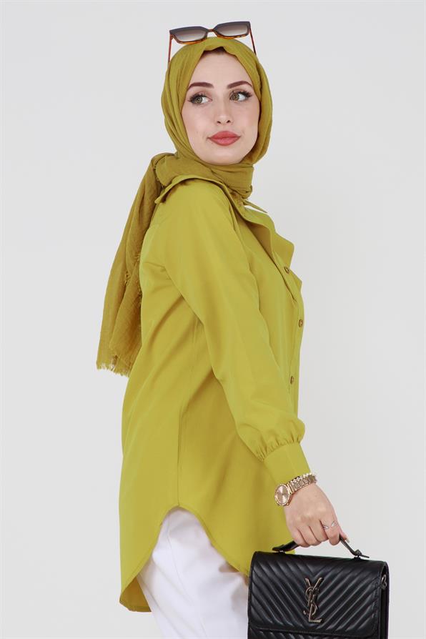 Poplin Tunic with design on the Collar-Pistachio Green