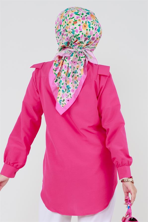 Yakası Kat Detaylı poplin Tunik-Fuşya