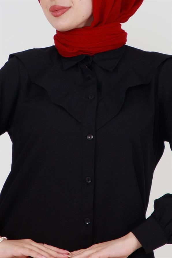 Poplin Tunic with design on the Collar-Black