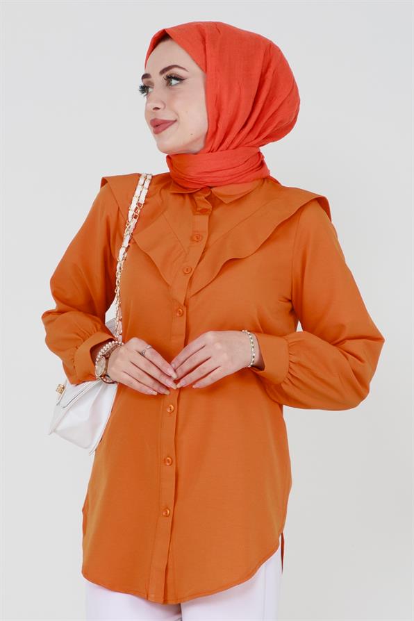 Poplin Tunic with design on the Collar-Orange