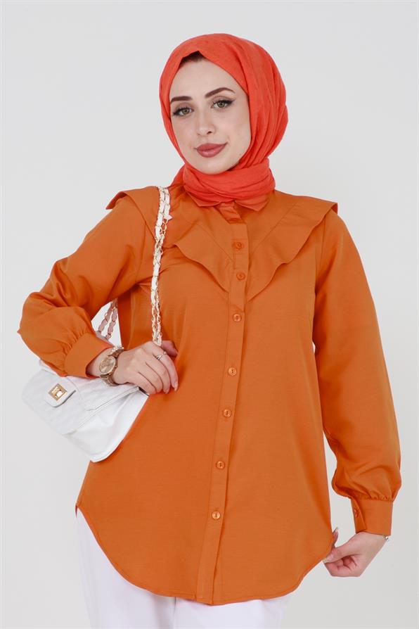 Poplin Tunic with design on the Collar-Orange
