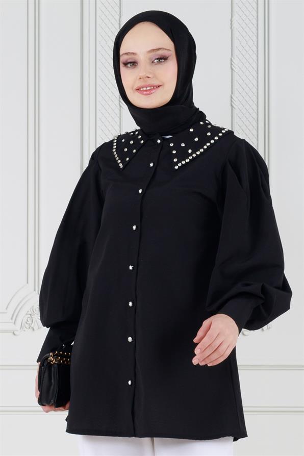 Stone Collar Tunic-Black