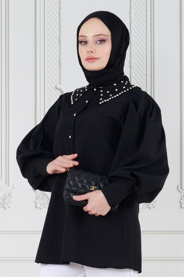 Stone Collar Tunic-Black