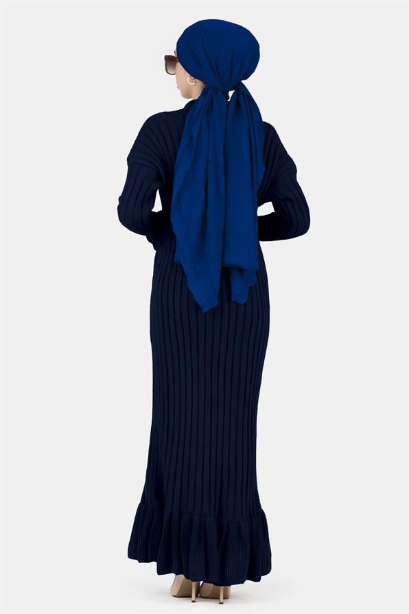 فستان صوفي بأكمام ياقوت وأزرار - اللون الكحلي