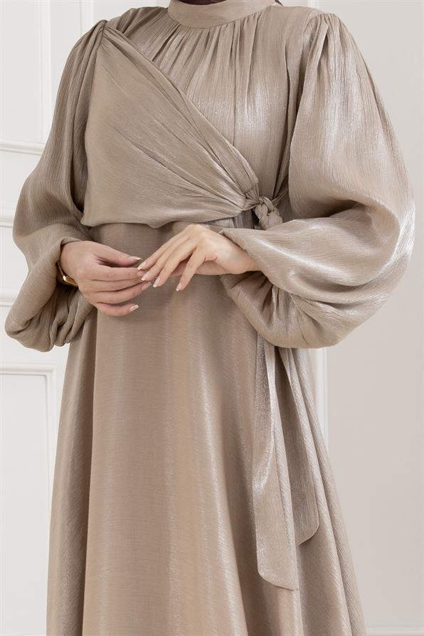 Yan Bağlamalı Simli Tesettür Abiye-VİZON