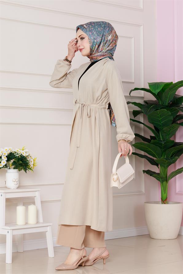 تونيك خفيف موسمي برباط جانبي - لون بيج