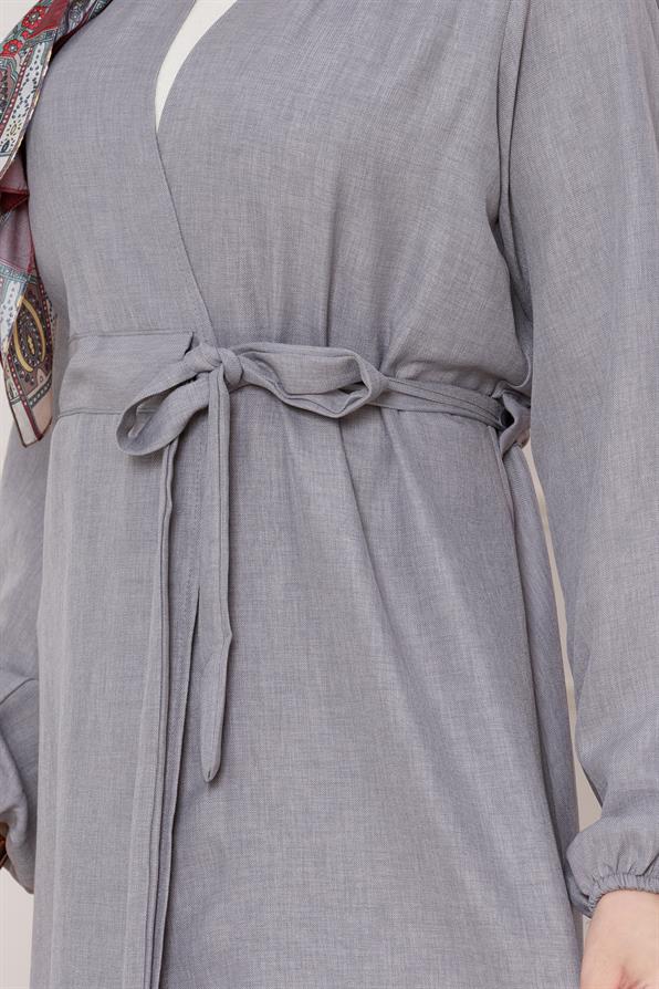 سترة موسمية مفتوحة برباط جانبي - لون رمادي