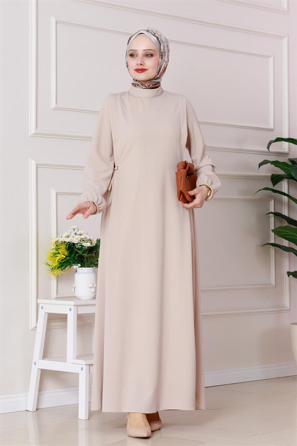 Sides Ties Dress-Beige color