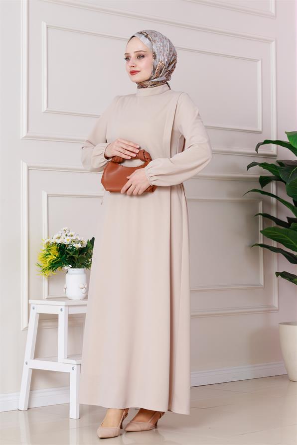 Sides Ties Dress-Beige color