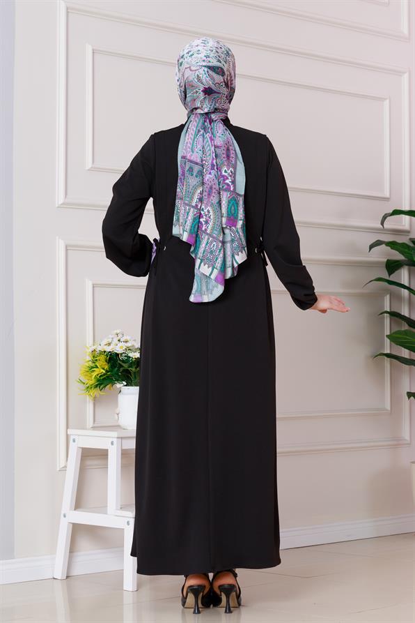 Yanı Bağlamalı Şule Elbise-Siyah