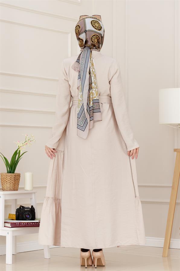 فستان حجاب بتفاصيل سحاب جانبي - لون بيج