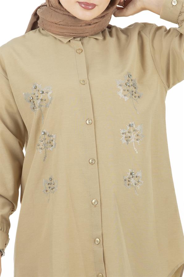 Leaf Patterned Tunic-Beige