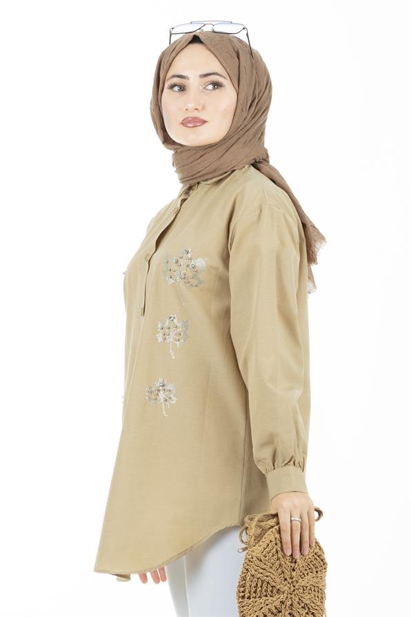 Leaf Patterned Tunic-Beige