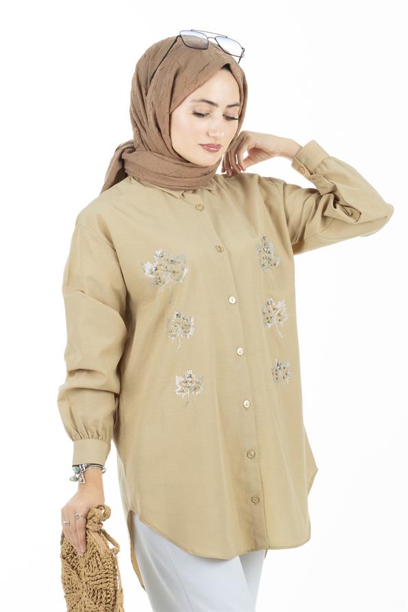 Leaf Patterned Tunic-Beige