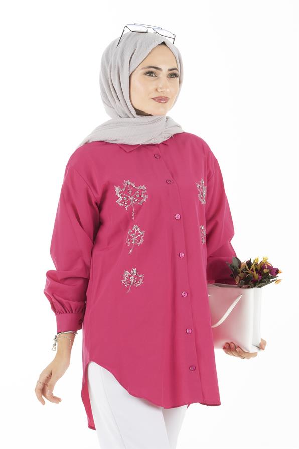 Yaprak Desenli Tunik-Fuşya