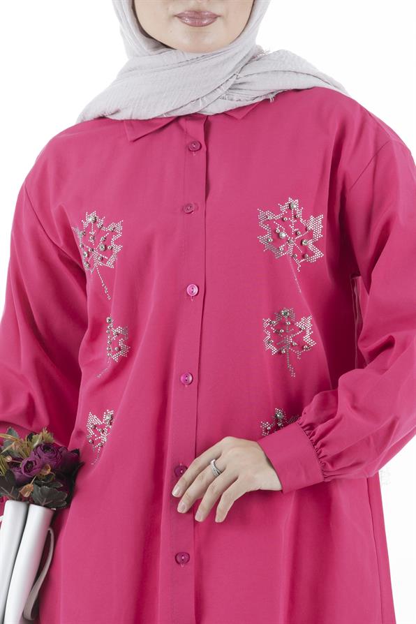 Yaprak Desenli Tunik-Fuşya