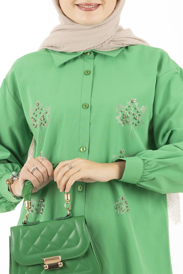  Leaf Patterned Tunic-Green
