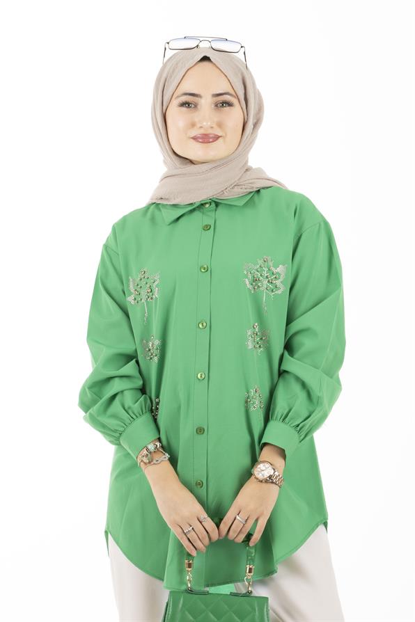  Leaf Patterned Tunic-Green